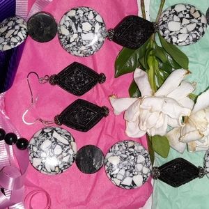 HAND CRAFTED Earrings Black Cinnabar dangle stainless steel hypoallergenic wires